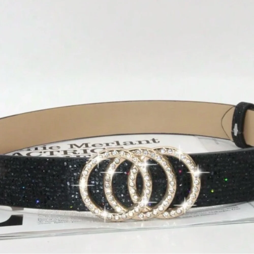 Women Rhinestone Buckle Metallic belt - Picture 3 of 9